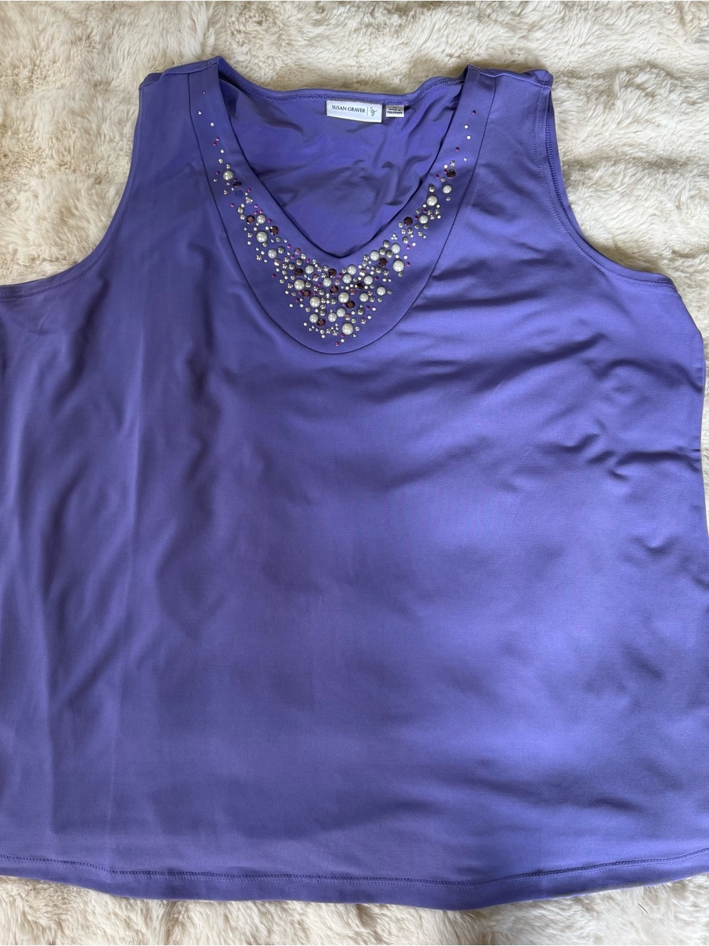Sleeveless Embellished V-Neck Women's Top - Purple - Picture 2 of 7